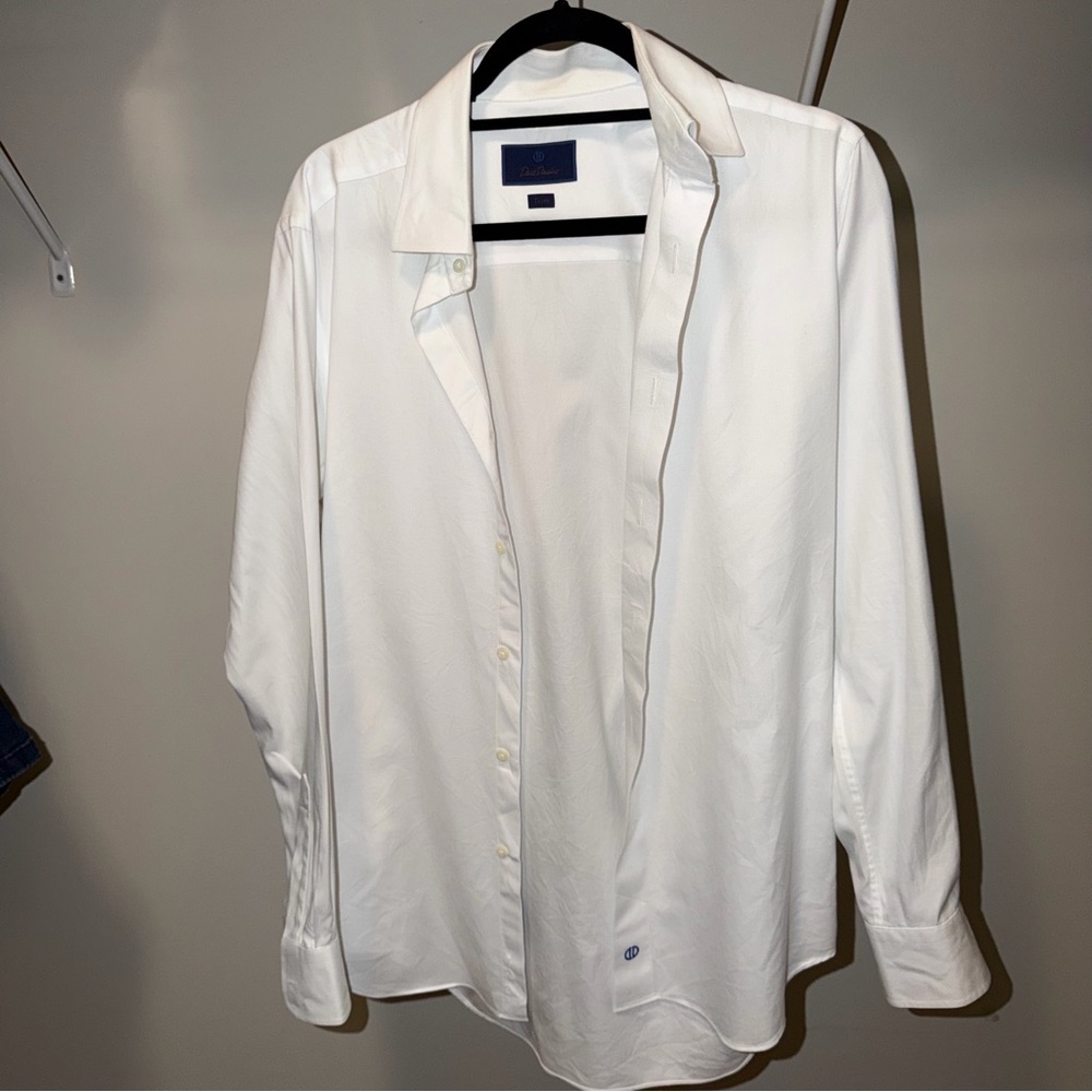 David Donahue White Dress Shirt - Spread Collar